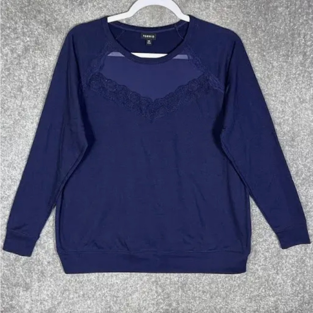 Torrid Long Sleeve Lace Mesh Neckline Sweater Top Womens Size 1 Stretch